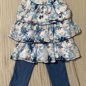 Cute Tiered sleeveless top with Blue leggings set. Calvin Klein, Girls size 6